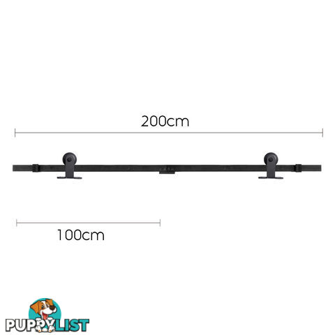 Sliding Barn Door Hardware Track Set Interior Closet Powder Coat Steel 2M Black