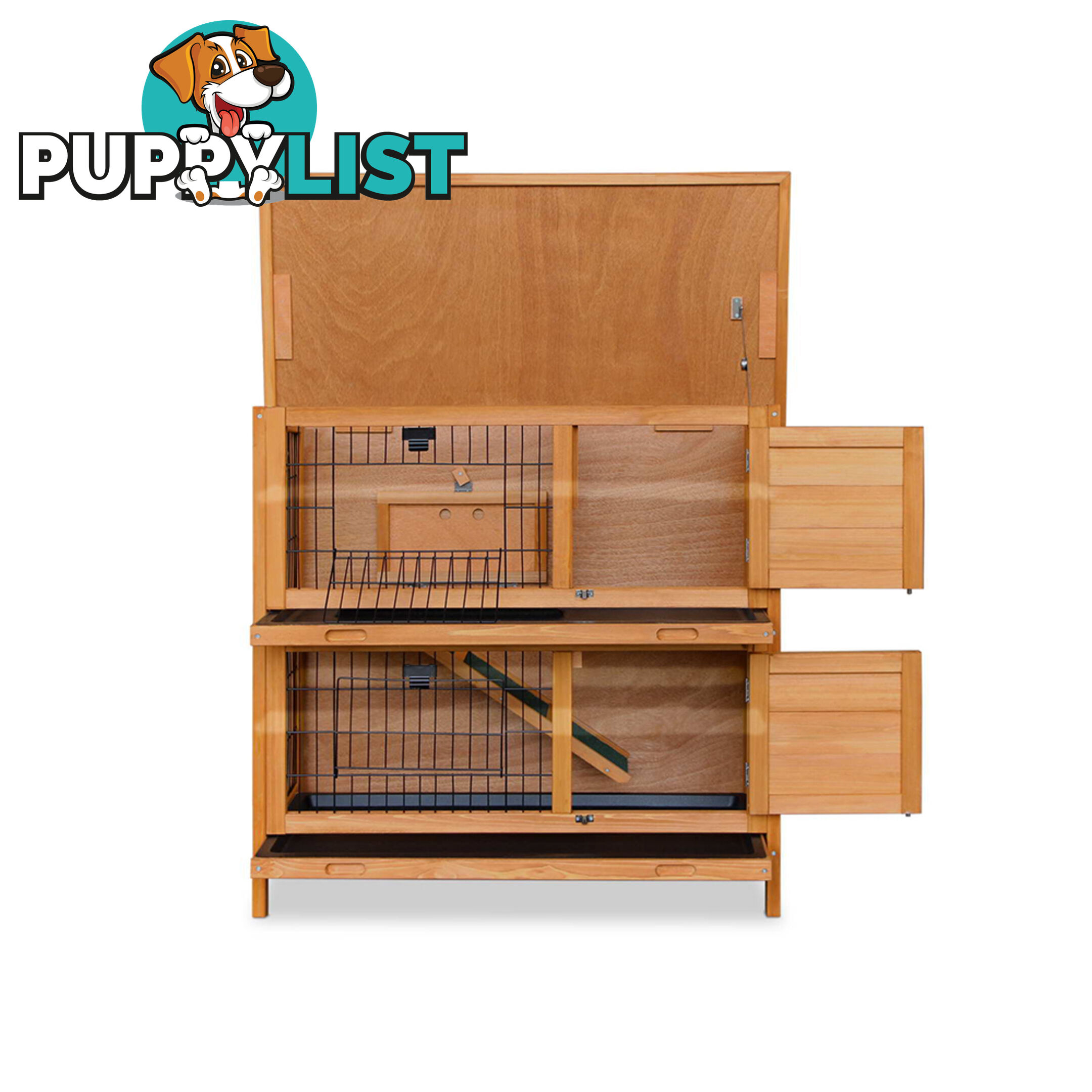 Double Storey Rabbit Hutch with Foldable Ramp