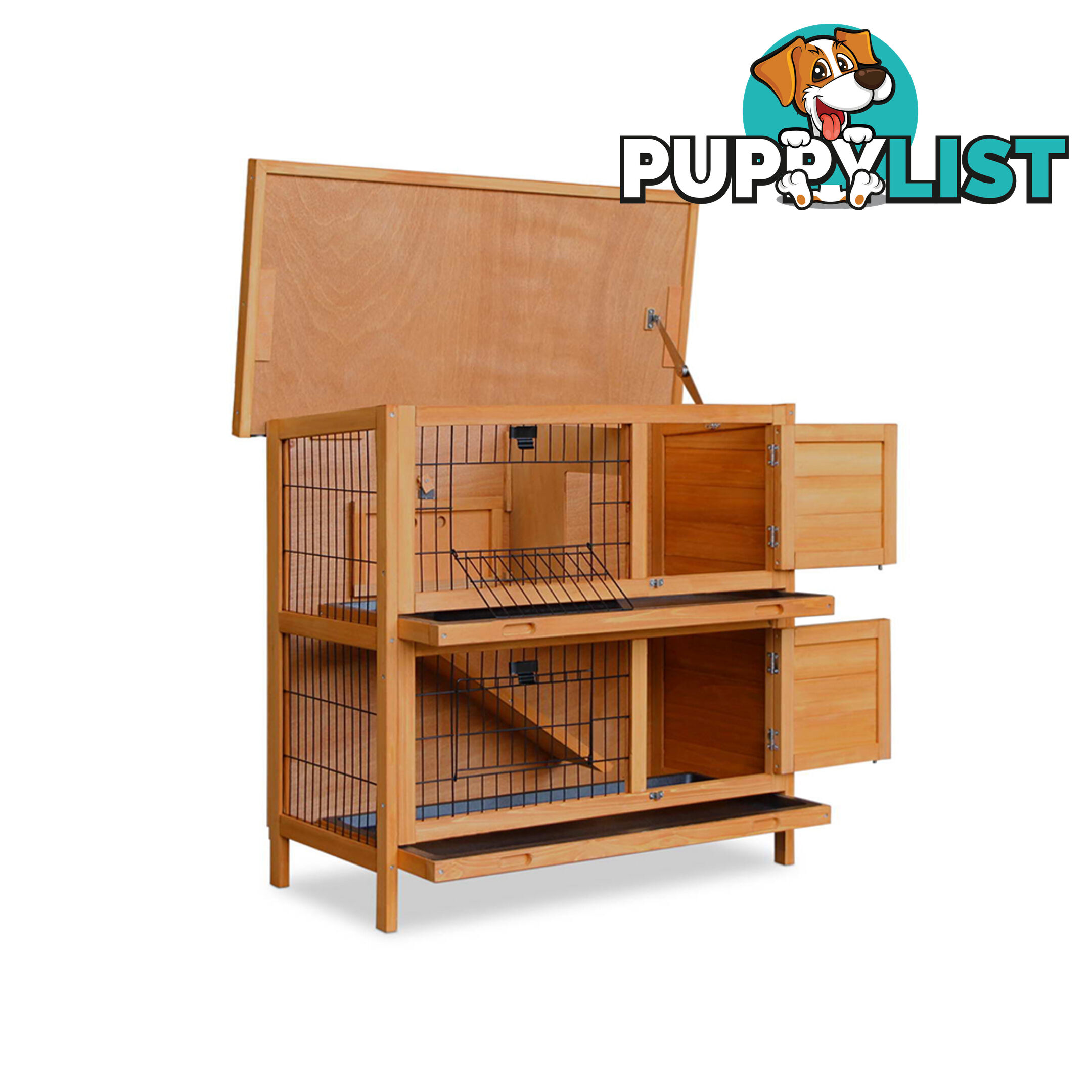 Double Storey Rabbit Hutch with Foldable Ramp