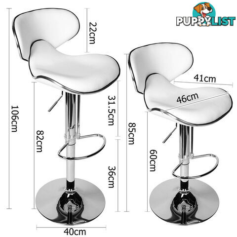 Set of 2 PU Leather Kitchen Bar Stools Gas Lift Swivel Chair White