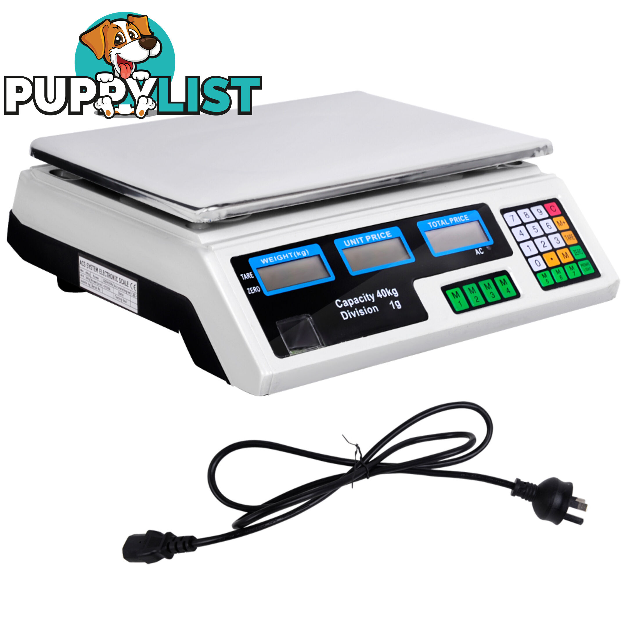 Commercial Electronic Digital Weight Scales Kitchen Food Scale 1G / 40kg White