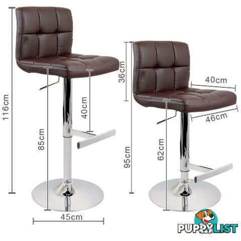 2 x PU Leather Gas Lift Bar Stool Kitchen Office Pub Barstool Chair Chocolate