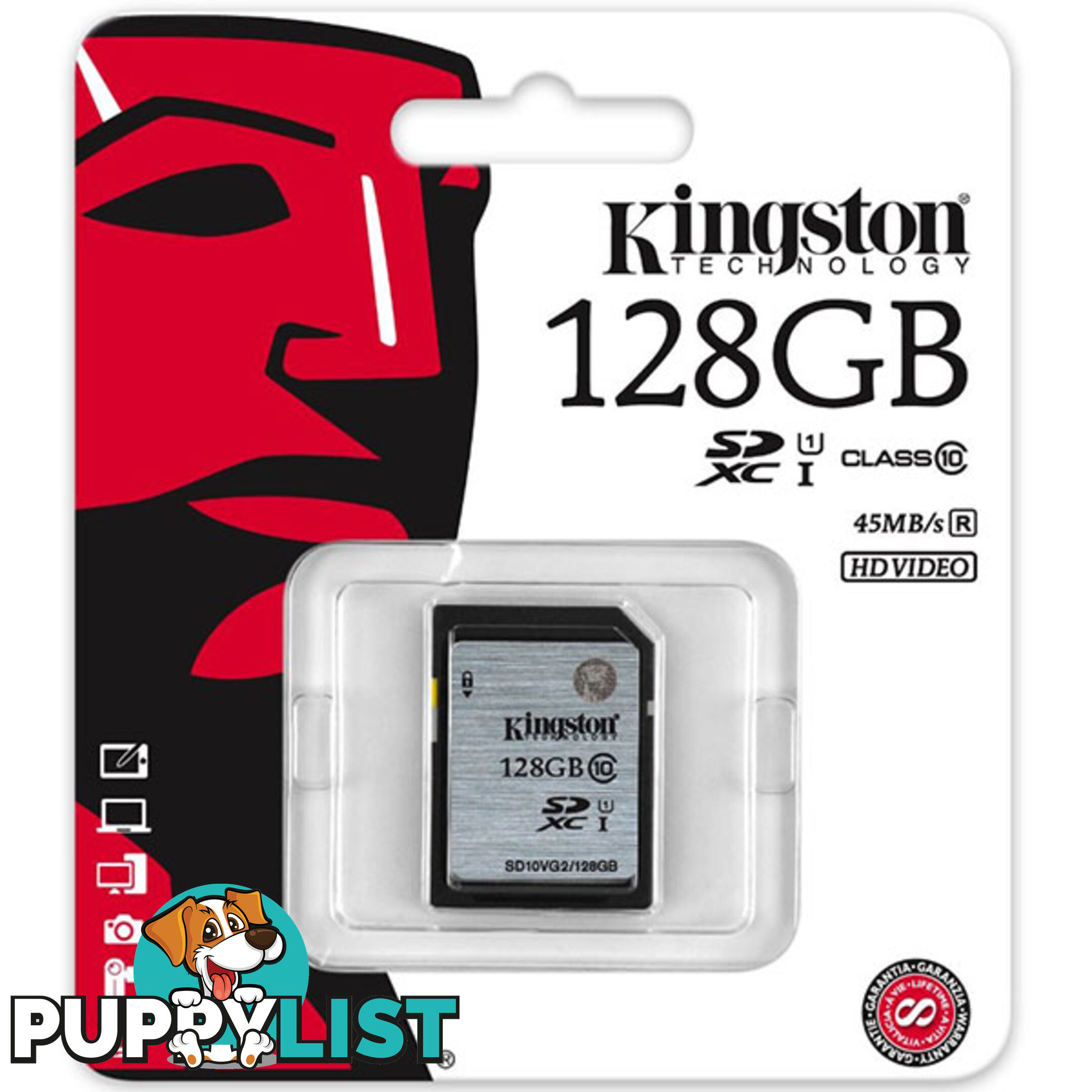 KINGSTON 128GB SDXC Class10 UHS-I 80MB/s Read Flash Card  Retail(SD10VG2/128GBFR)