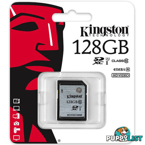 KINGSTON 128GB SDXC Class10 UHS-I 80MB/s Read Flash Card  Retail(SD10VG2/128GBFR)