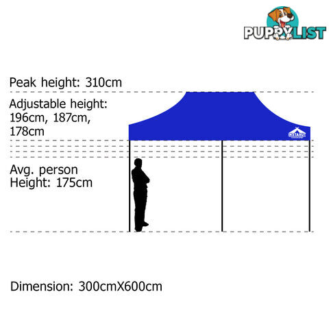 3X6 Pop Up Gazebo - Blue