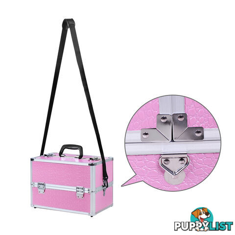 Pink Aluminum Frames Professional Beauty Cosmetic Case Make up Jewellry Box