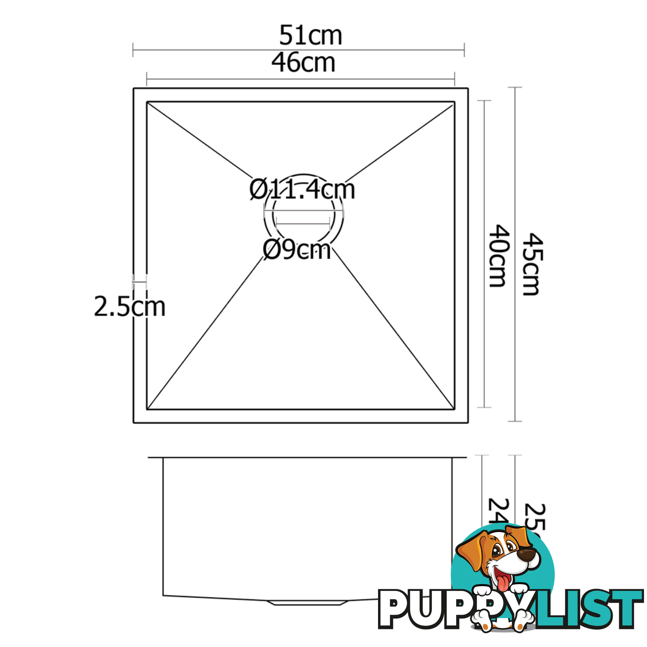 Handmade Stainless Steel Kitchen Laundry Sink Undermount Topmount 510 x 450 mm