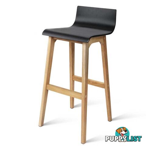 Set of 2 Oak Wood Bar Stools - Black