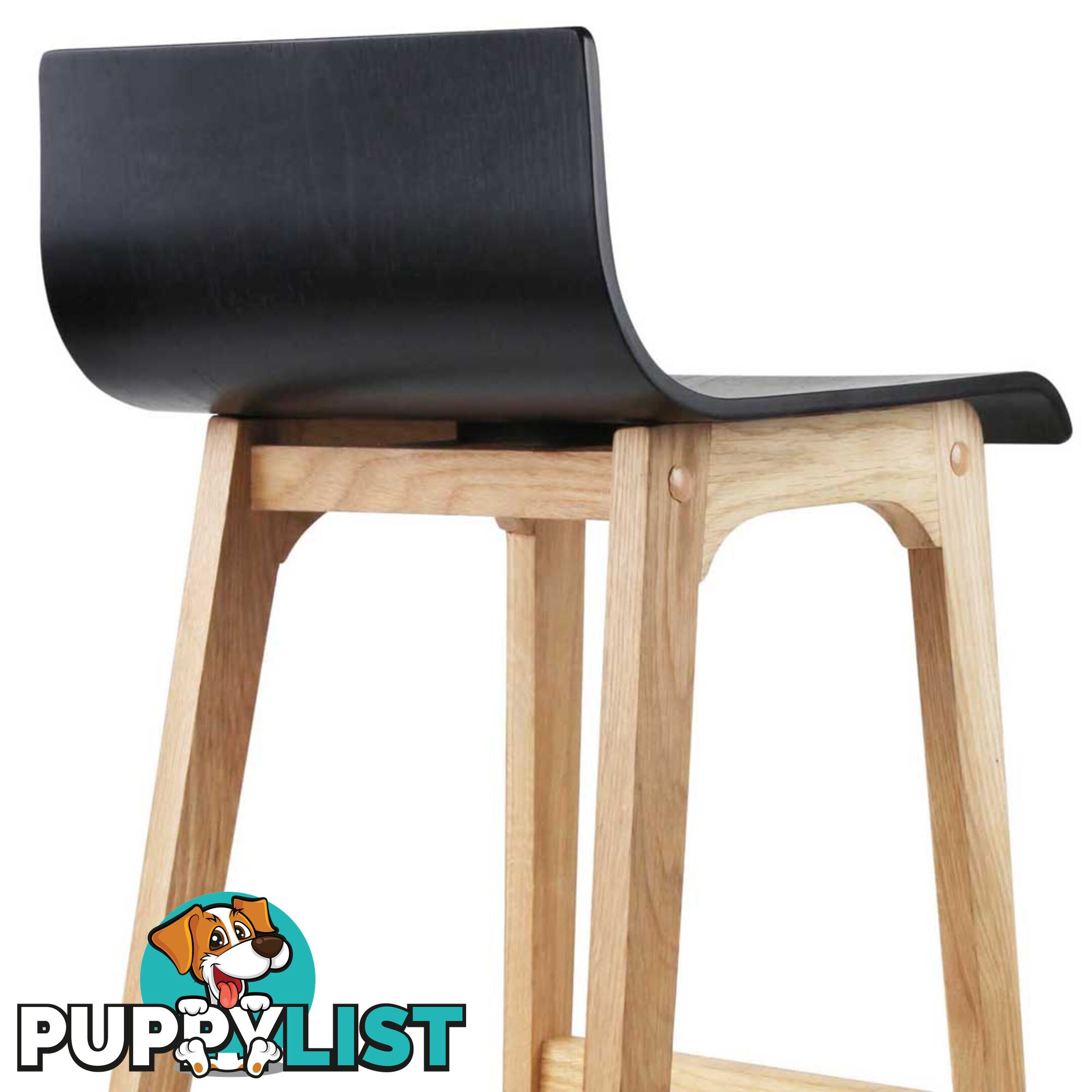 Set of 2 Oak Wood Bar Stools - Black