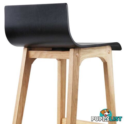 Set of 2 Oak Wood Bar Stools - Black