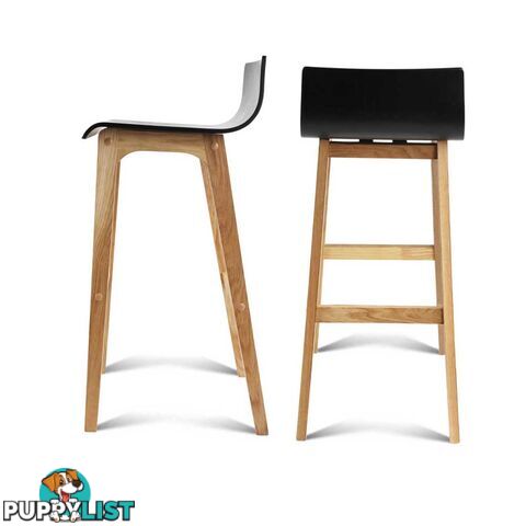 Set of 2 Oak Wood Bar Stools - Black