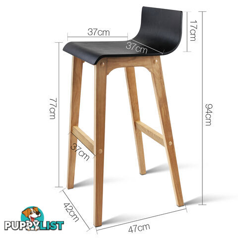 Set of 2 Oak Wood Bar Stools - Black