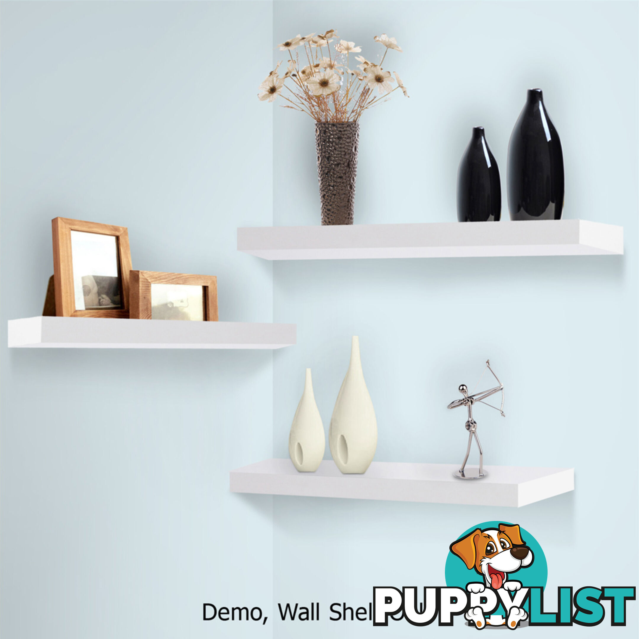 White 3 pcs Wall Floating Shelf Set Bookshelf Display