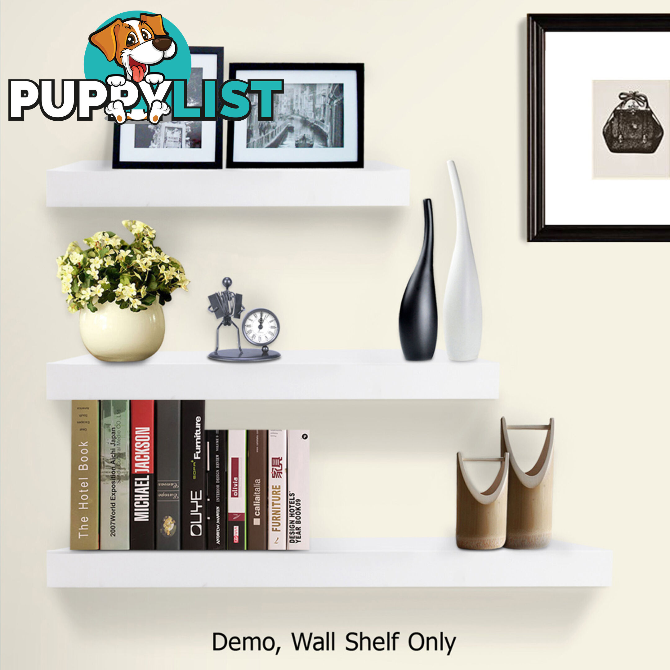 White 3 pcs Wall Floating Shelf Set Bookshelf Display