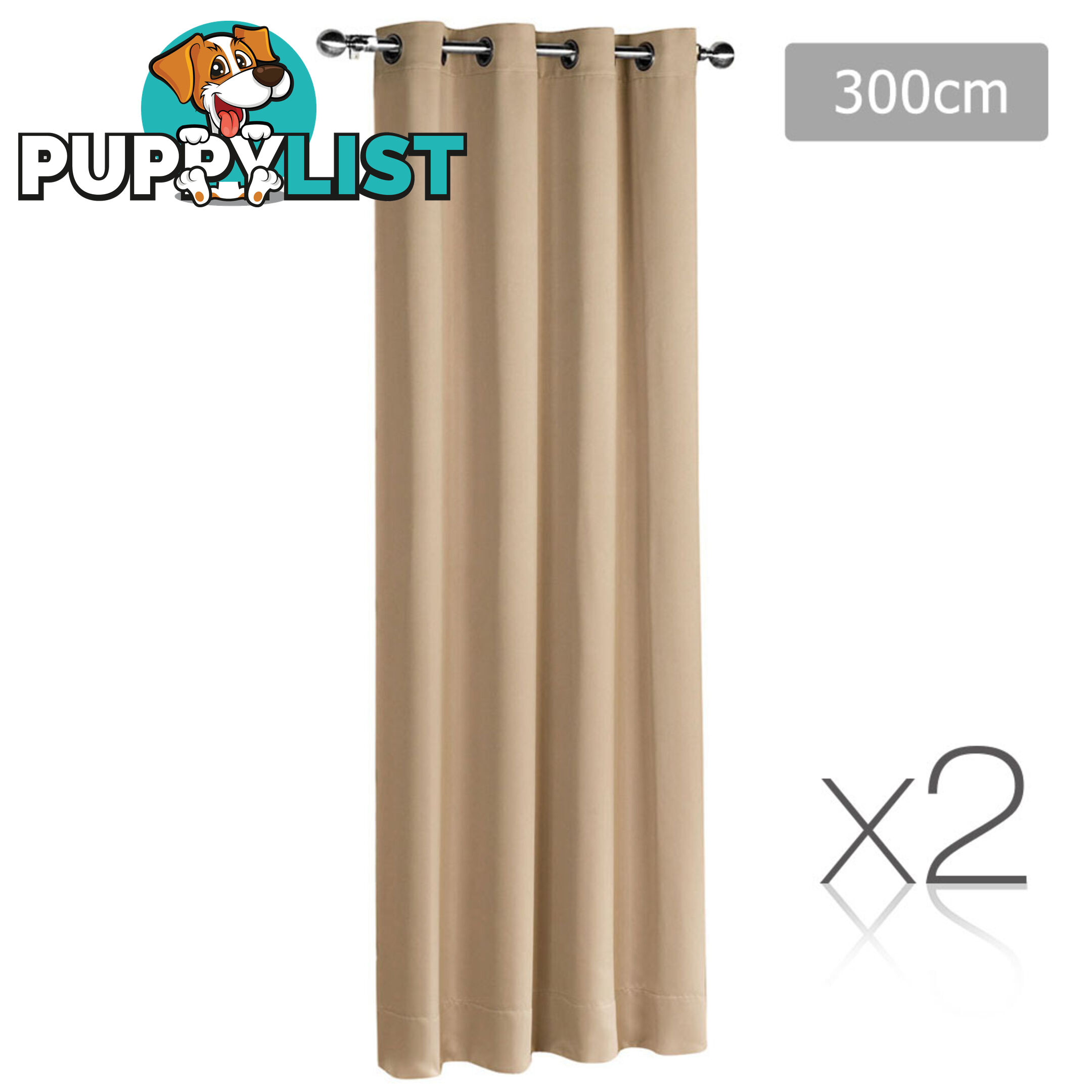 2 x Luxury Eyelet Blockout Curtain Room Darkening 250GSM 3 Layer 300x230cm Latte