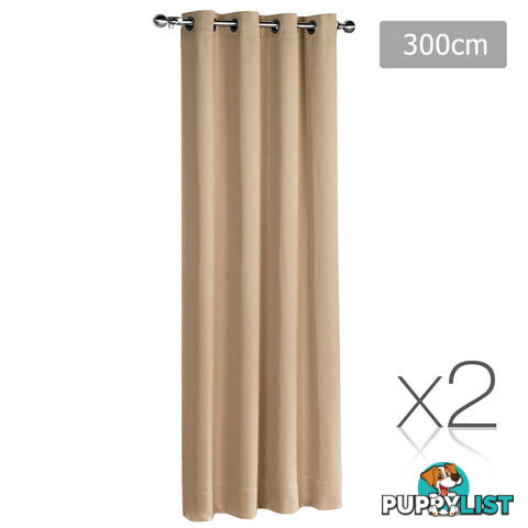 2 x Luxury Eyelet Blockout Curtain Room Darkening 250GSM 3 Layer 300x230cm Latte