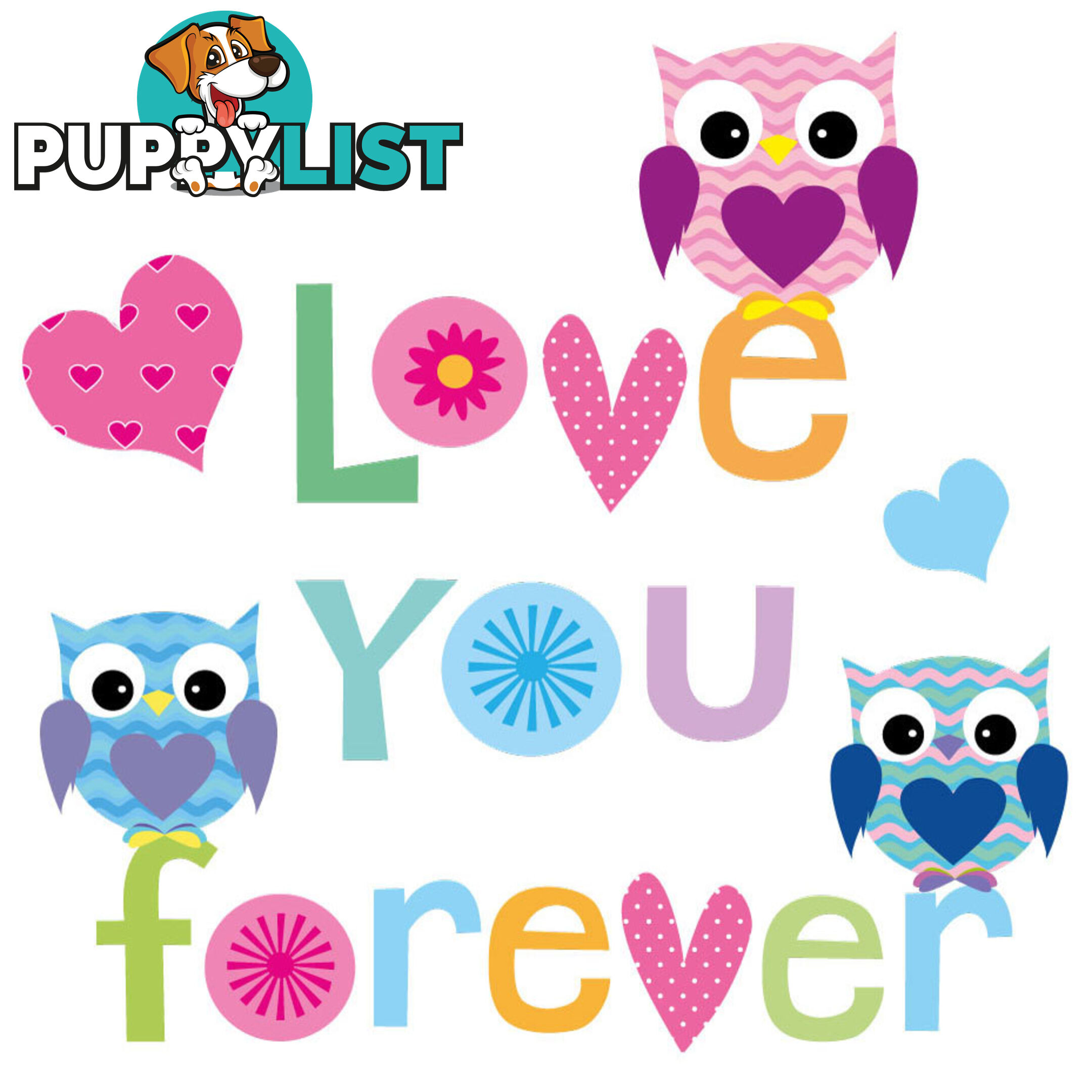 Medium Size Love Forever Owls Wall Sticker - Totally Movable