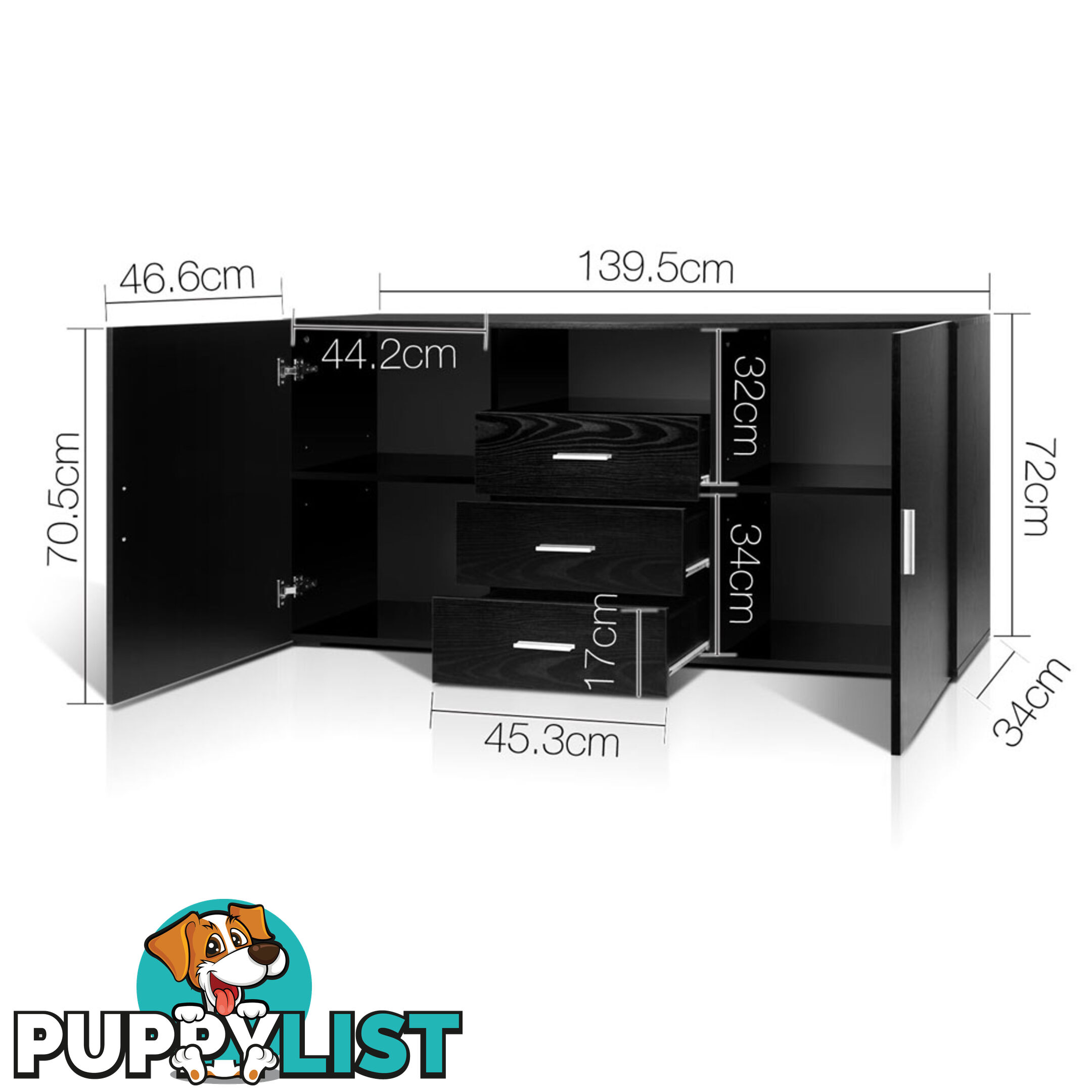 Buffet Sideboard Cabinet - Black