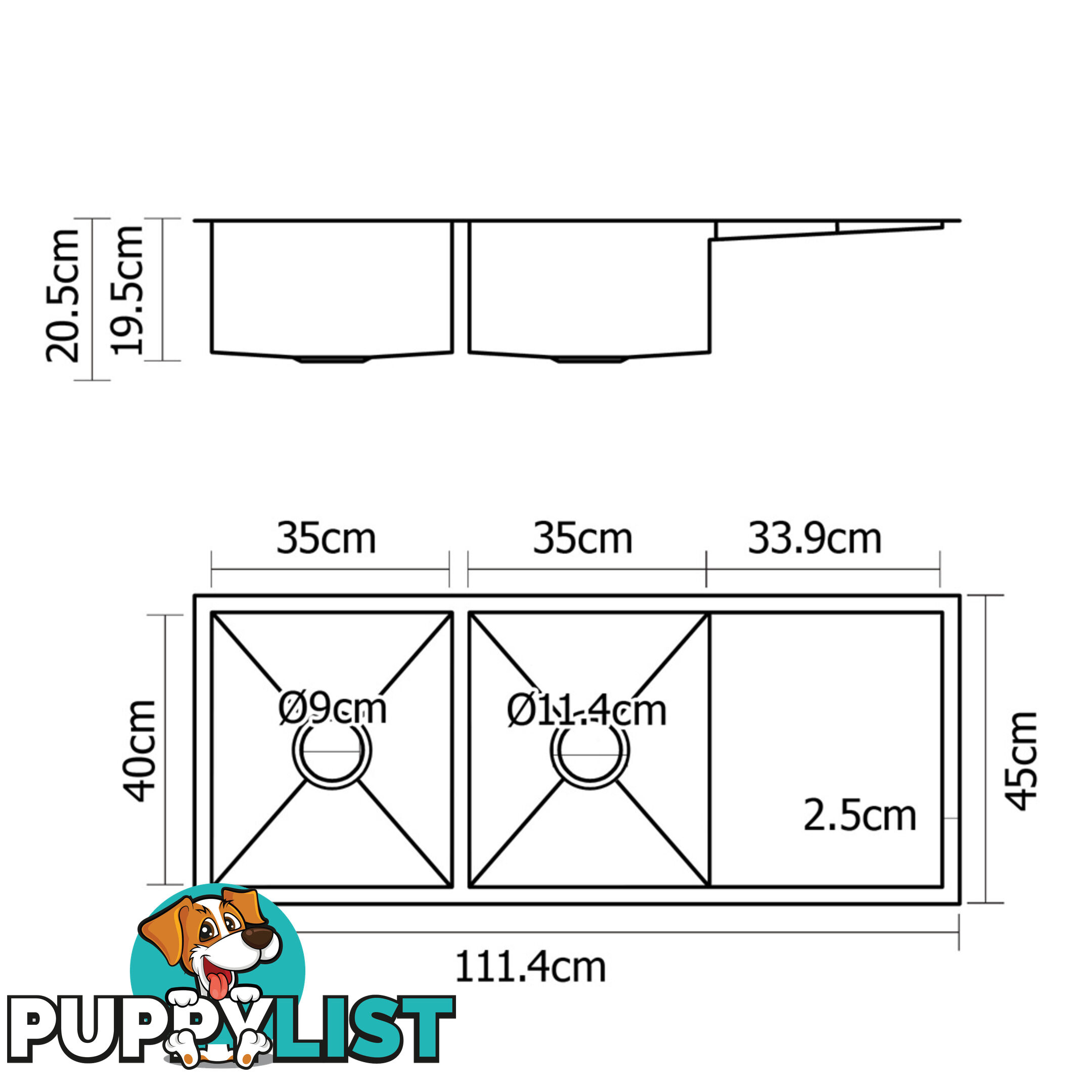 Handmade Stainless Steel Kitchen Laundry Sink Undermount Topmount 1114 x 450mm