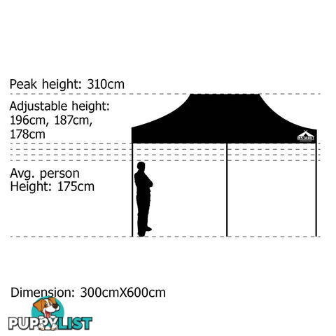 3X6 Pop Up Gazebo - Black