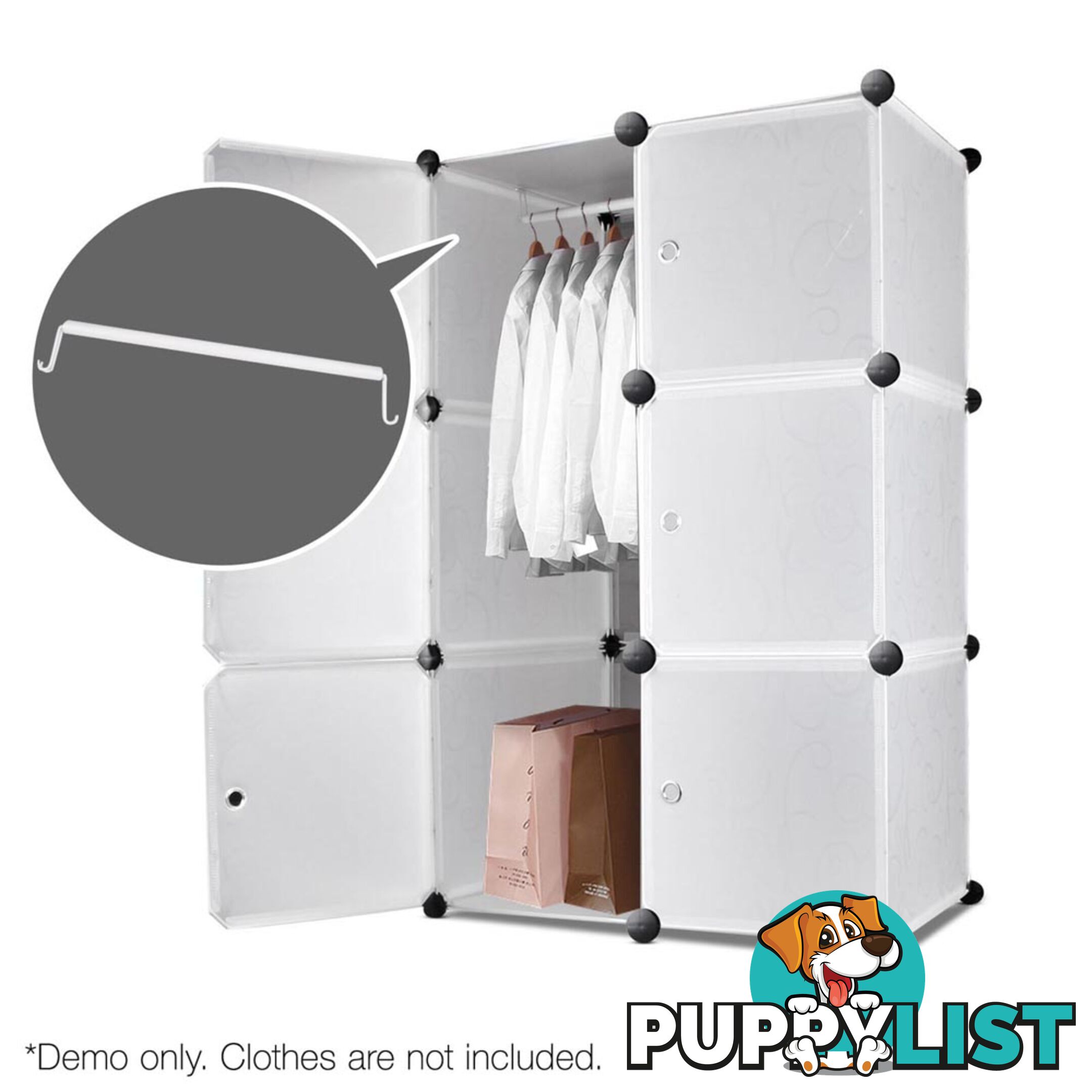 12 Cube Storage Cabinet with Hanging Bar - White