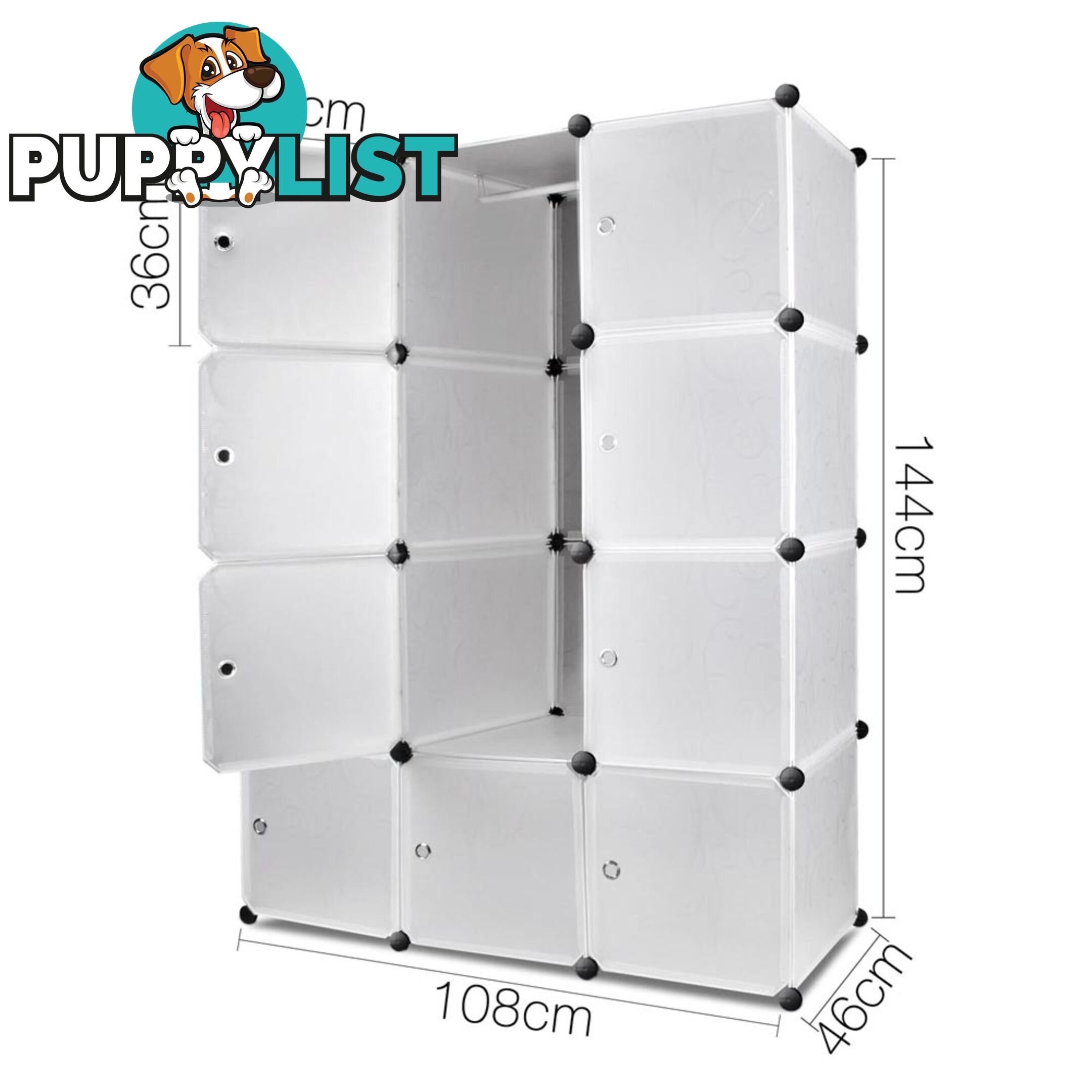 12 Cube Storage Cabinet with Hanging Bar - White