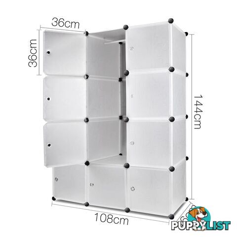 12 Cube Storage Cabinet with Hanging Bar - White