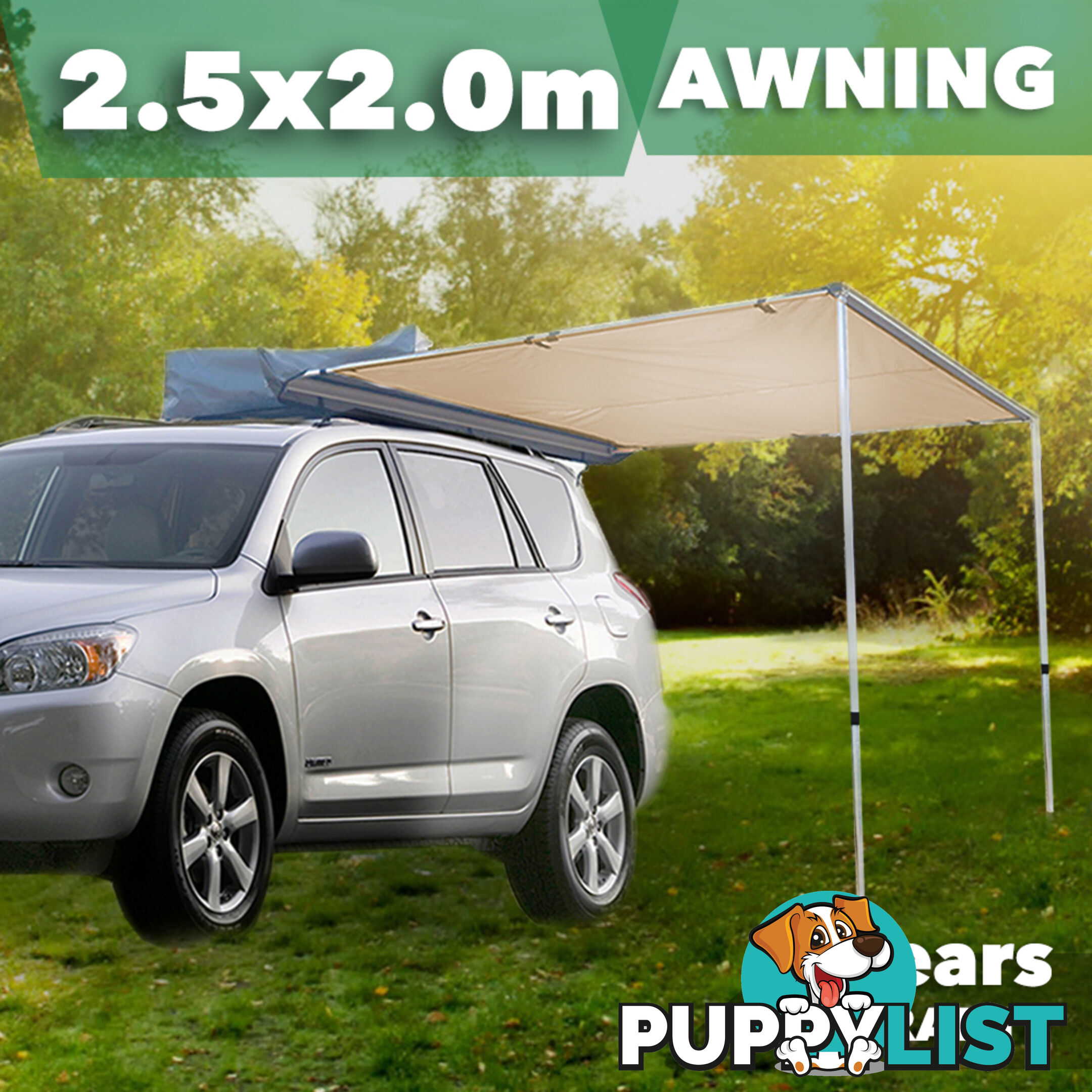 2.5M x 2M Car Awning Roof Top Tent Outdoor Camper Trailer Camping Pull Out 4WD