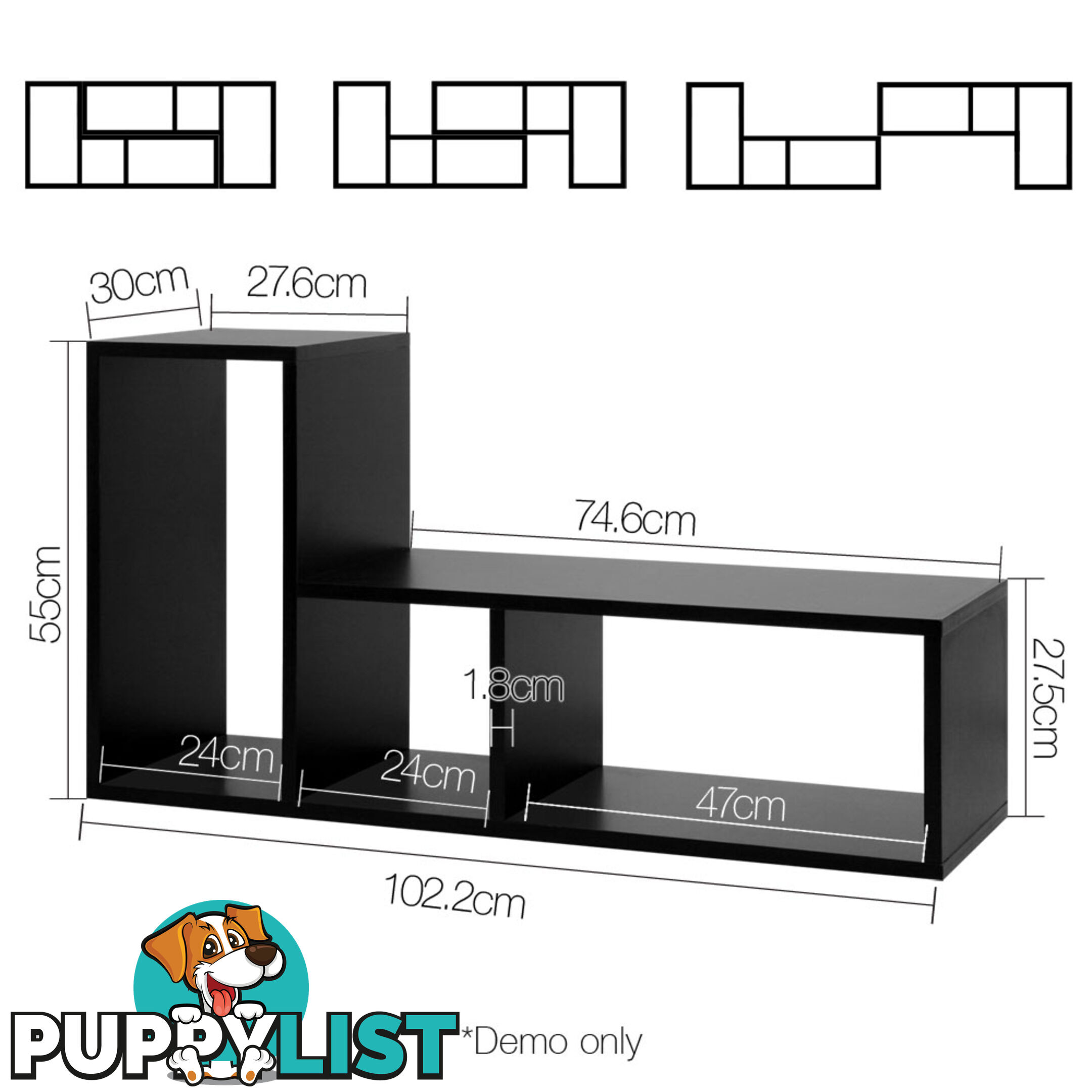 L Shape Display Shelf DIY Cube TV Stand Bookshelf Storage Cabinet Black