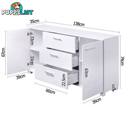 High Gloss Sideboard Storage Cabinet Cupboard White