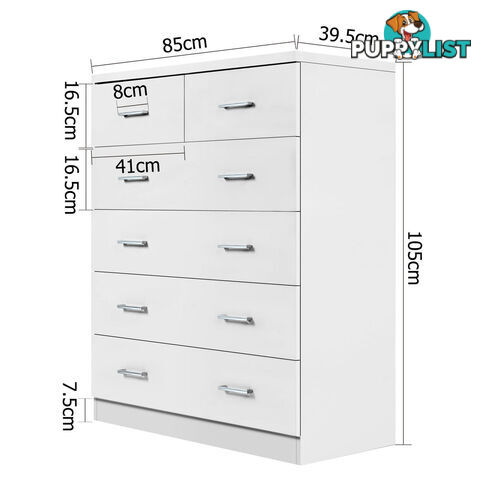 6 Drawer Tallboy Bedroom Storage White