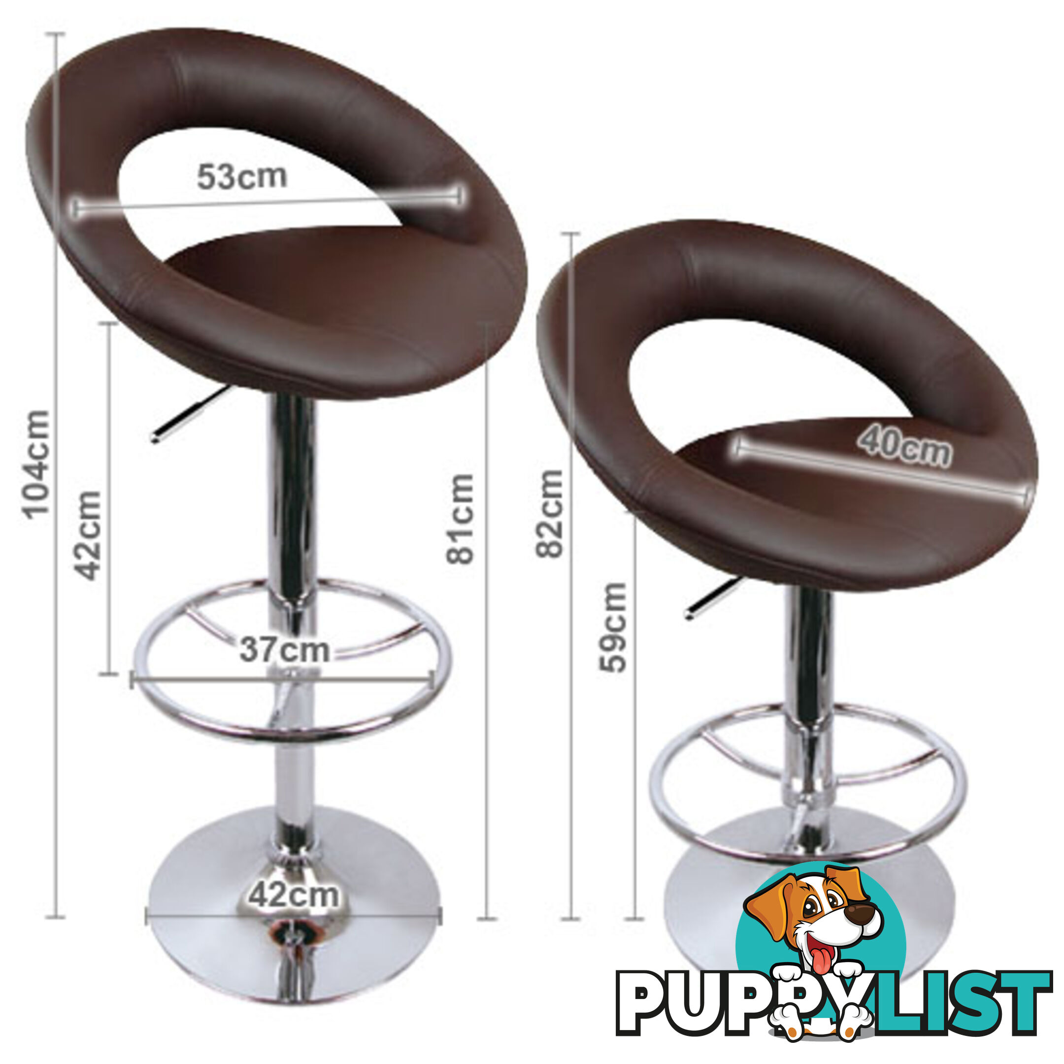 2 x Modern Synthetic PU Leather Bar Stool Kitchen Office Swivel Chair Chocolate