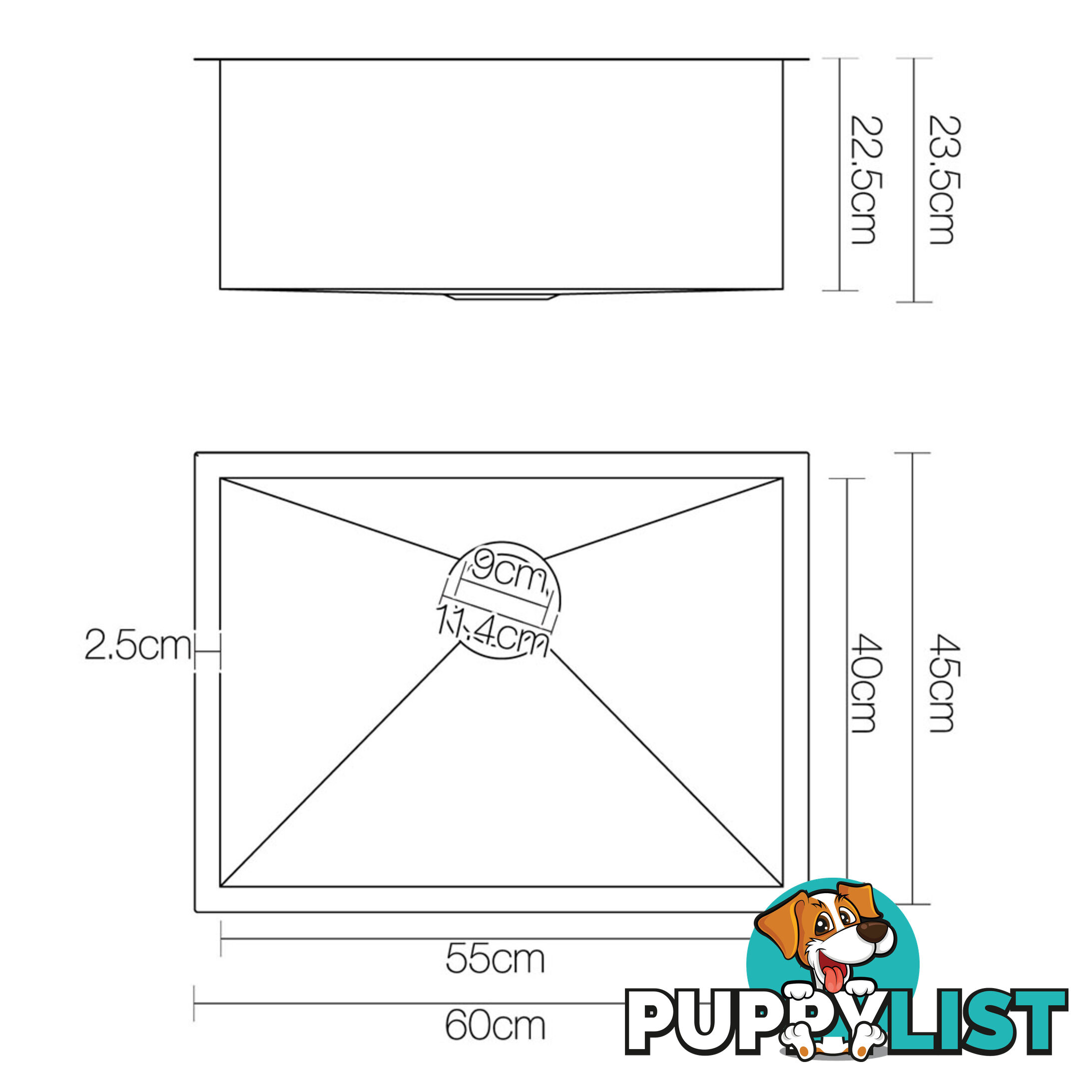 Handmade Stainless Steel Kitchen Laundry Sink Topmount Undermount 600 x 450 mm