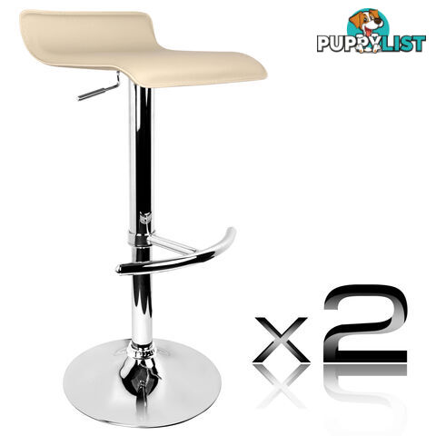 2 x PVC Leather Bar Stool Kitchen Counter Gas Lift Chair Cafe Swivel Stool Beige