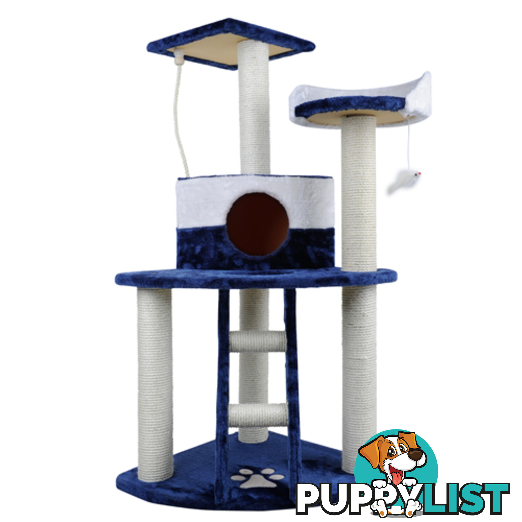 120cm Cat Post Furniture Tree Gym House Condo Kitten Scratching Poles Blue White