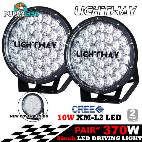 Pair 9inch 370w Cree LED Driving Light Black Spotlight Offroad HID 4x4 ATV