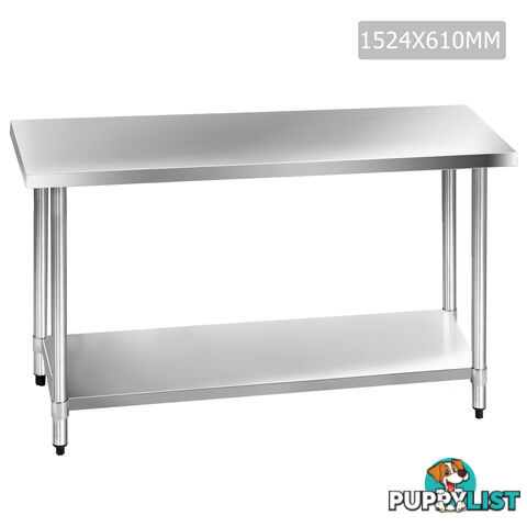 Stainless Steel Kitchen Work Bench Food 304 Preparation Table Top 1524mm