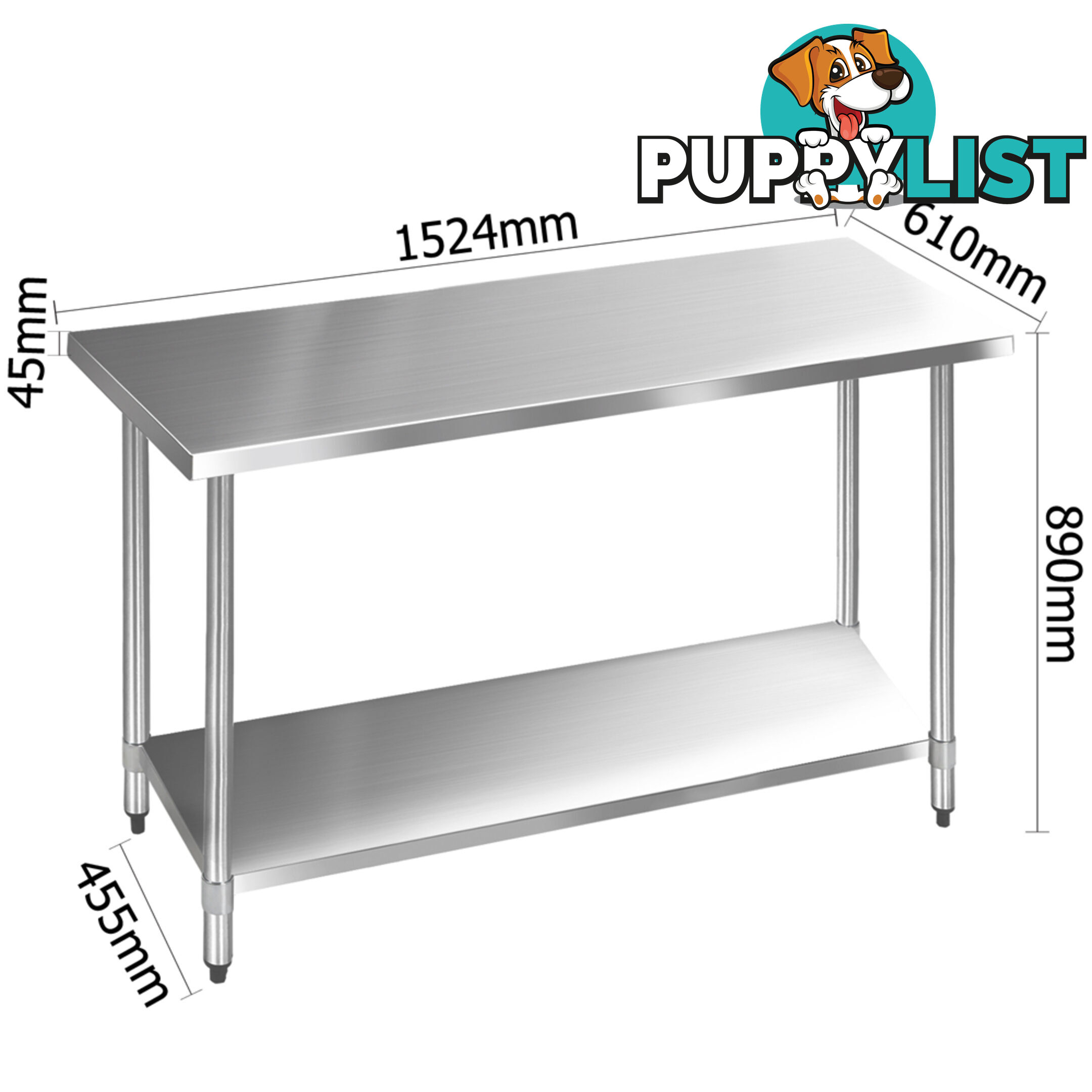 Stainless Steel Kitchen Work Bench Food 304 Preparation Table Top 1524mm