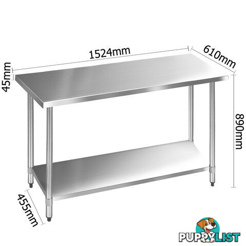 Stainless Steel Kitchen Work Bench Food 304 Preparation Table Top 1524mm