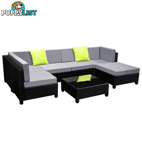 Outdoor Lounge 6 Seater Garden Furniture Wicker 7pcs Rattan Sofa Setting BKGY