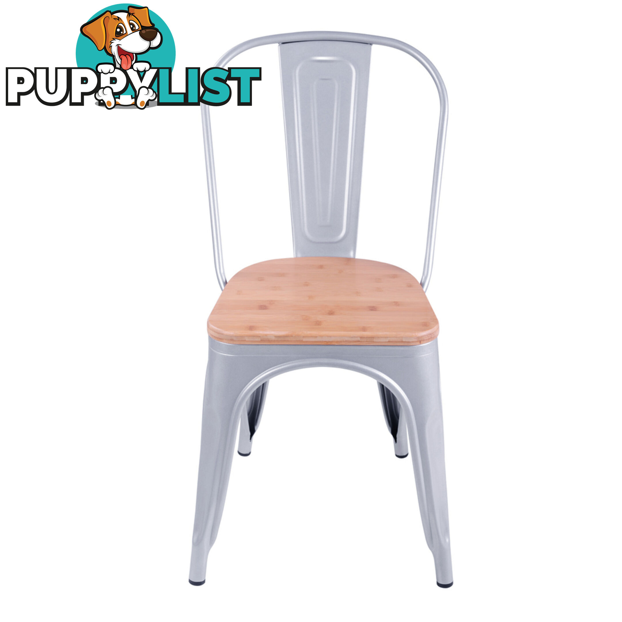 Set of 2 Replica Tolix Dining Metal Chair Bamboo Seat Gloss Metal