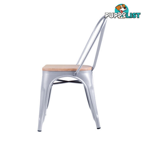 Set of 2 Replica Tolix Dining Metal Chair Bamboo Seat Gloss Metal