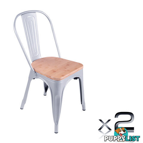 Set of 2 Replica Tolix Dining Metal Chair Bamboo Seat Gloss Metal