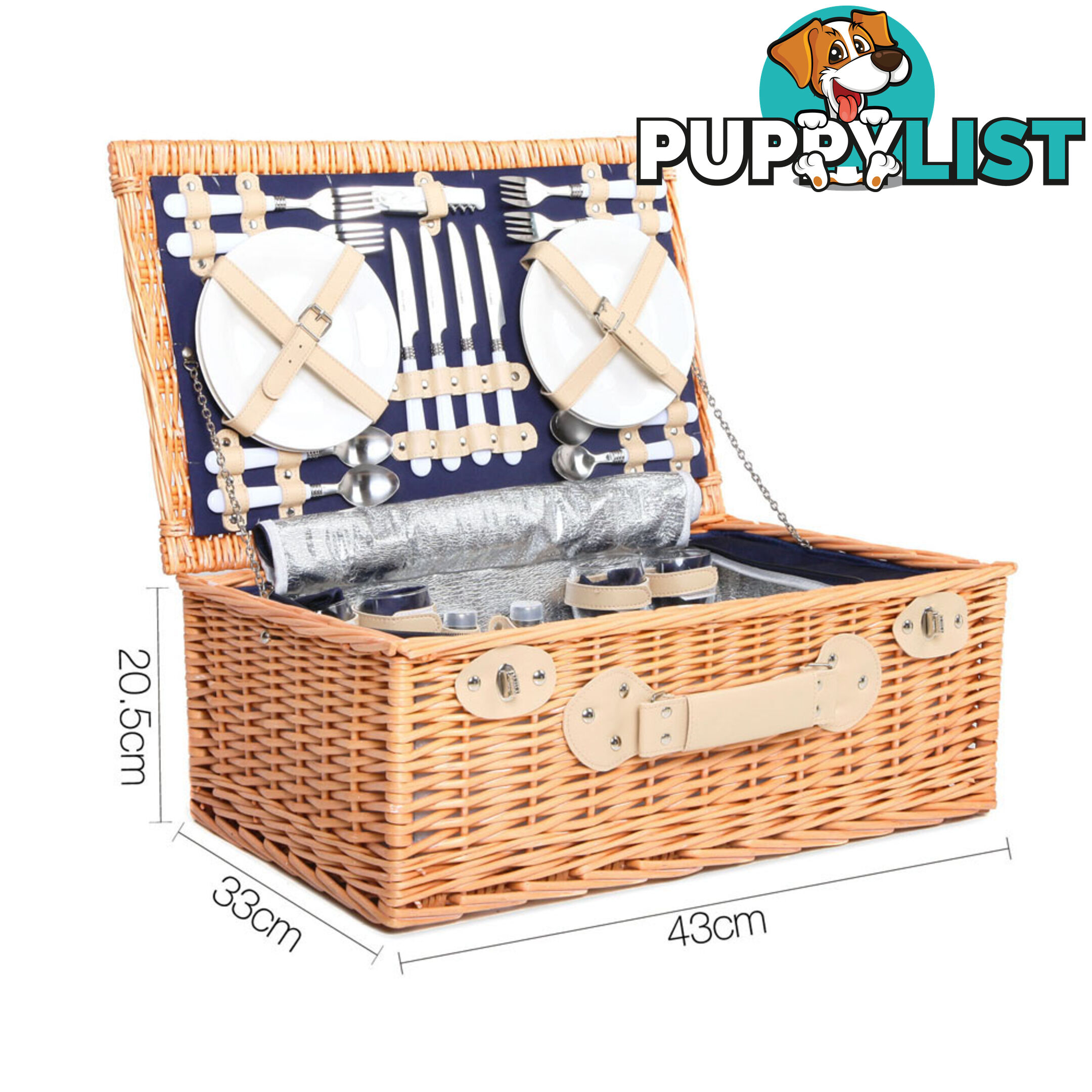 4 Person Picnic Basket Set with Cooler Bag Blanket - Navy