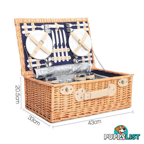 4 Person Picnic Basket Set with Cooler Bag Blanket - Navy