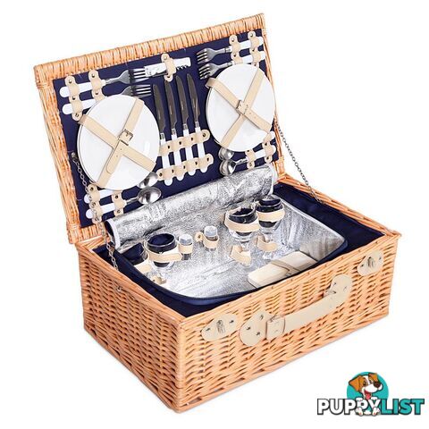 4 Person Picnic Basket Set with Cooler Bag Blanket - Navy