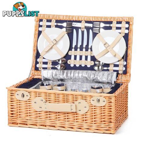 4 Person Picnic Basket Set with Cooler Bag Blanket - Navy