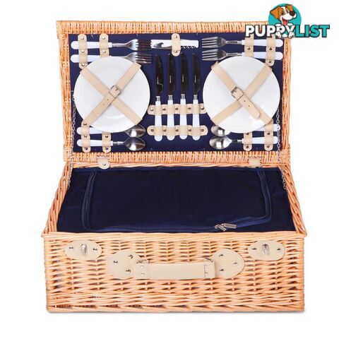 4 Person Picnic Basket Set with Cooler Bag Blanket - Navy