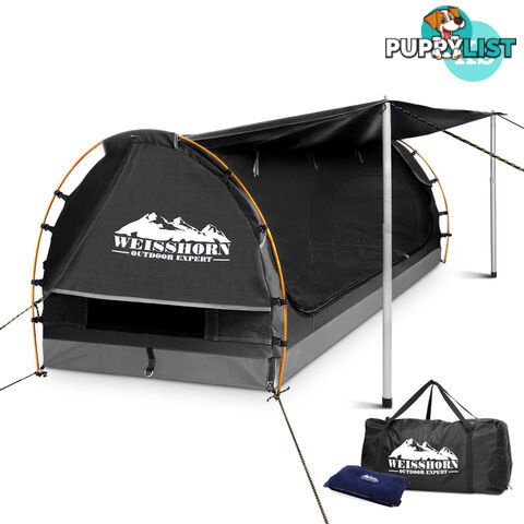 Free Standing Camping Canvas Swag Dome Tent 6cm Mattress Pillow King Single Grey