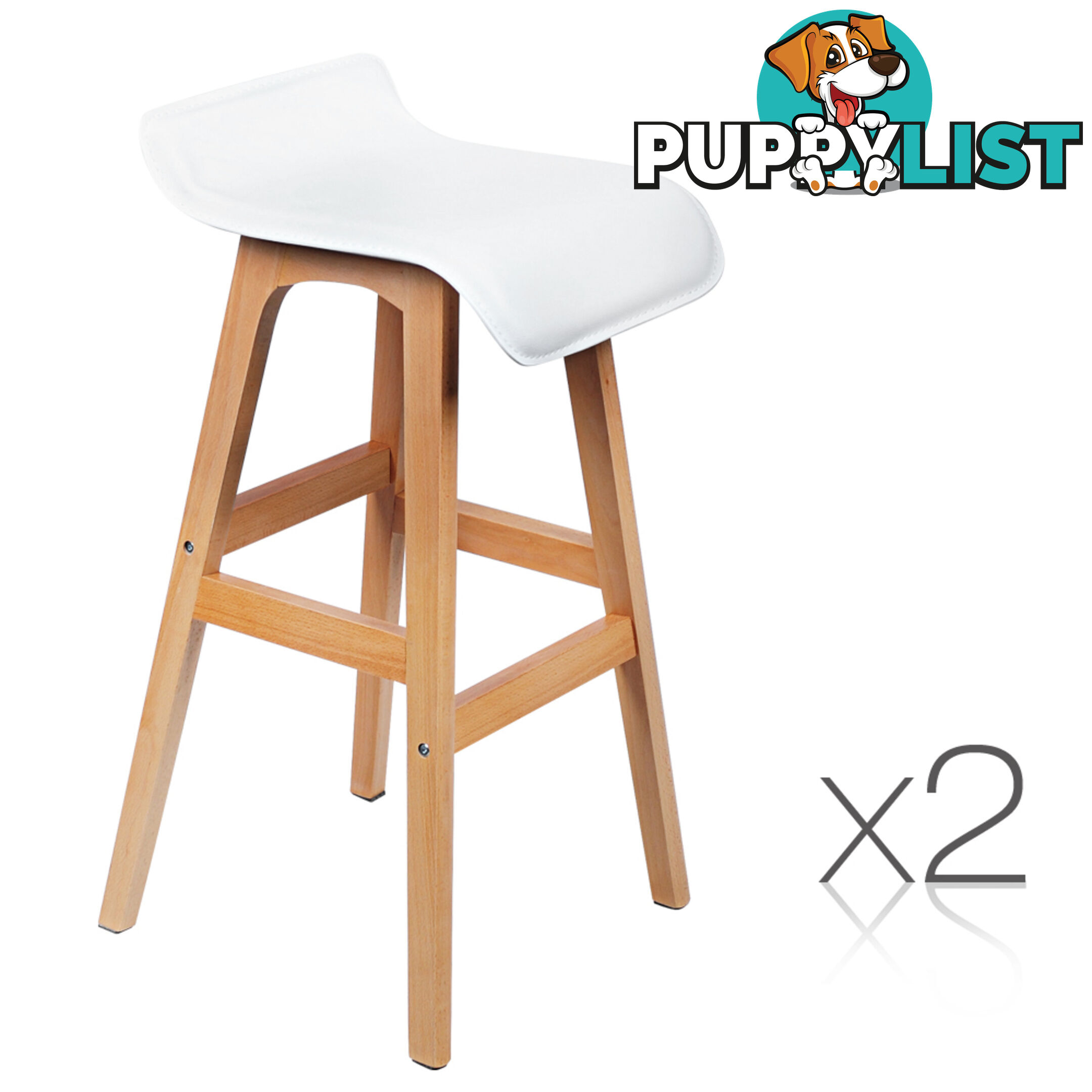 Set of 2 PVC Leather Bar Stool White